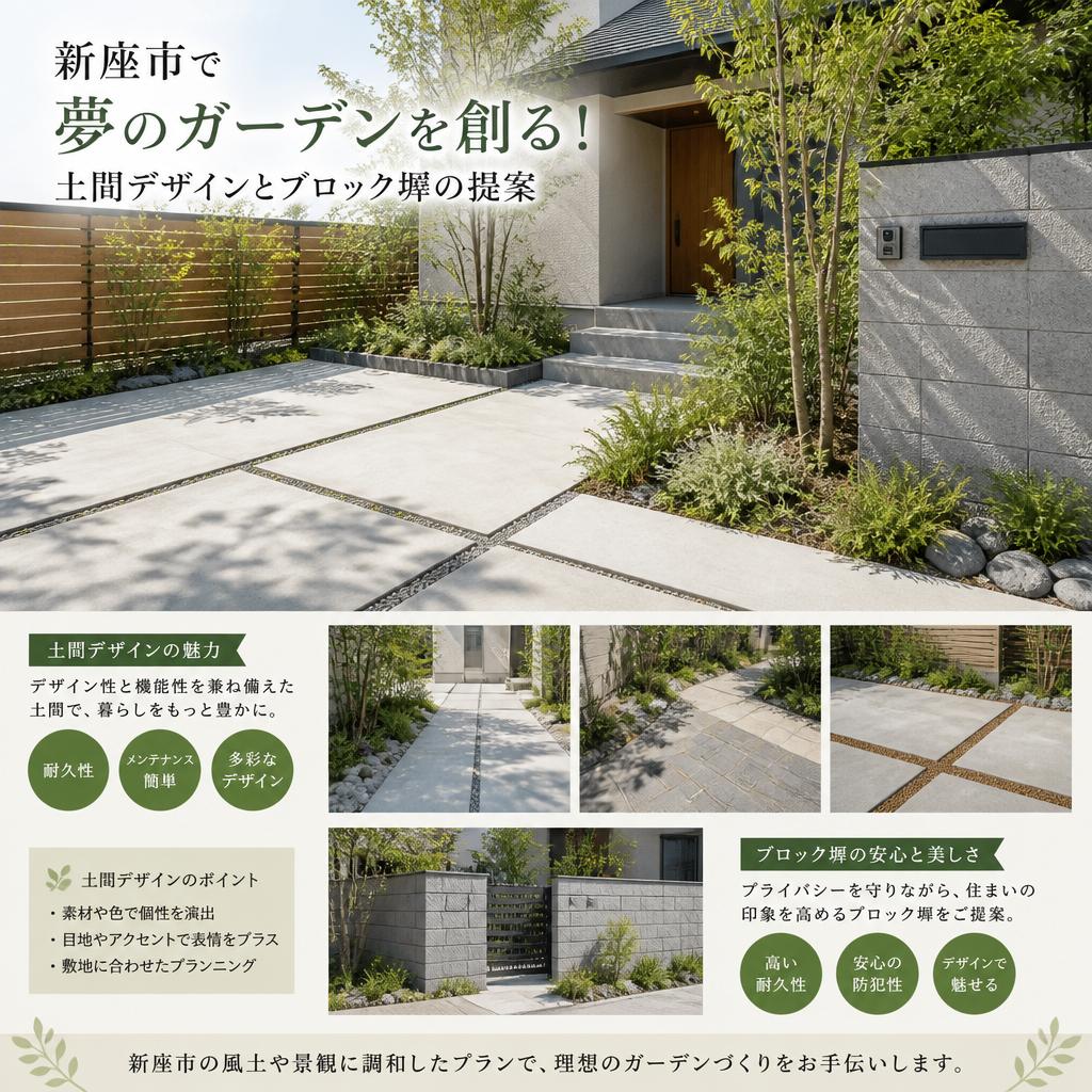 新座市で夢のガーデンを創る！ 土間デザインとブロック塀の提案