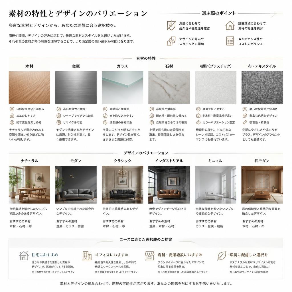選べる材料とデザイン