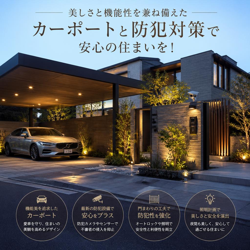 美しさと機能性を兼ね備えたカーポートと防犯対策で安心の住まいを！
